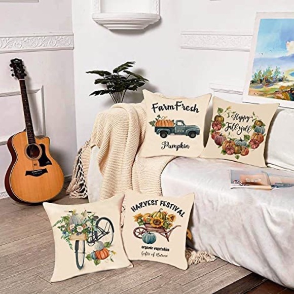 Fall Farmhouse Autumn Pillow Throw Case Covers Home Decor Set of 4 18” x 18” - Picture 6 of 7
